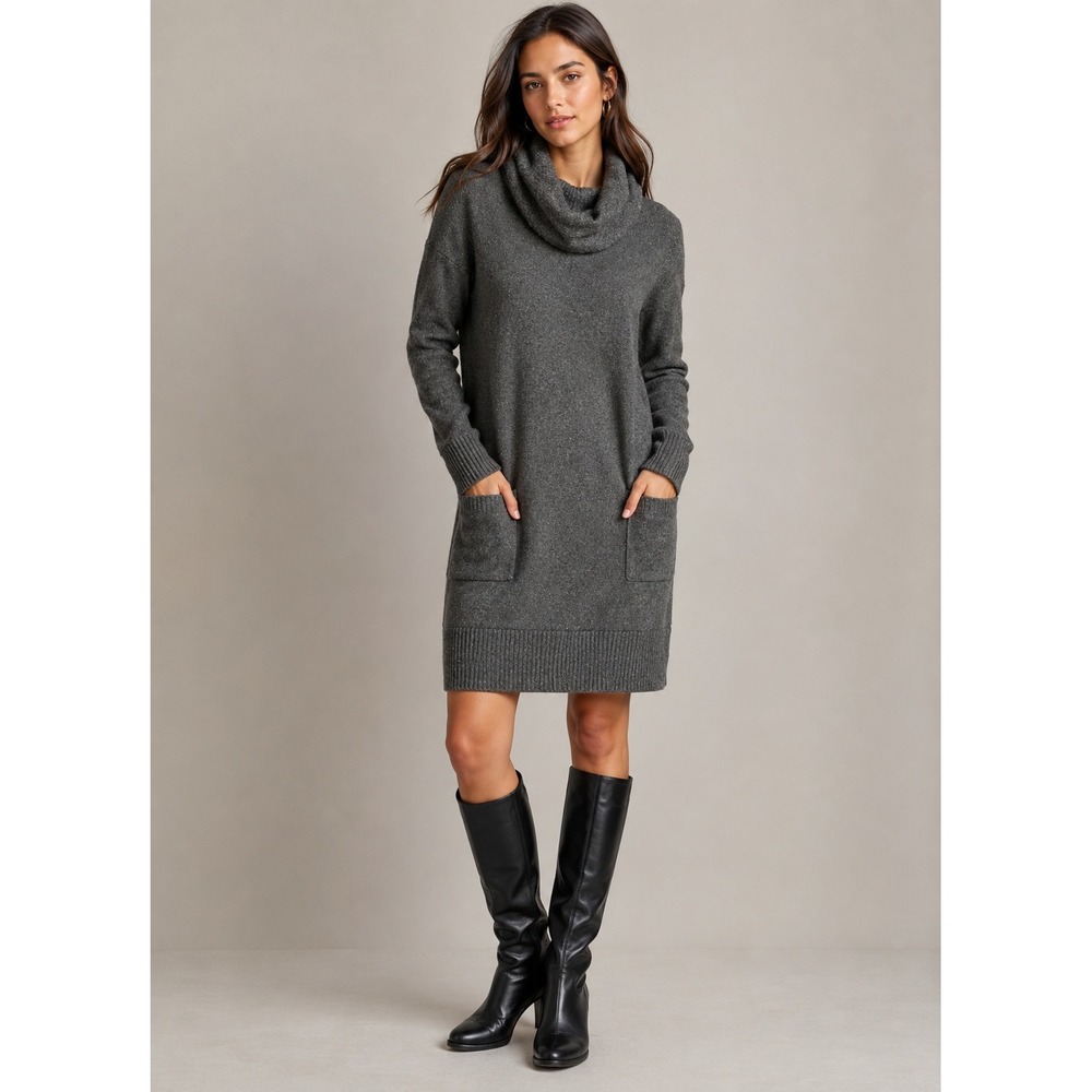 NY & Co Soho Street Gray Metallic Cowl Neck Sweater Dress Pockets Size Small NWT